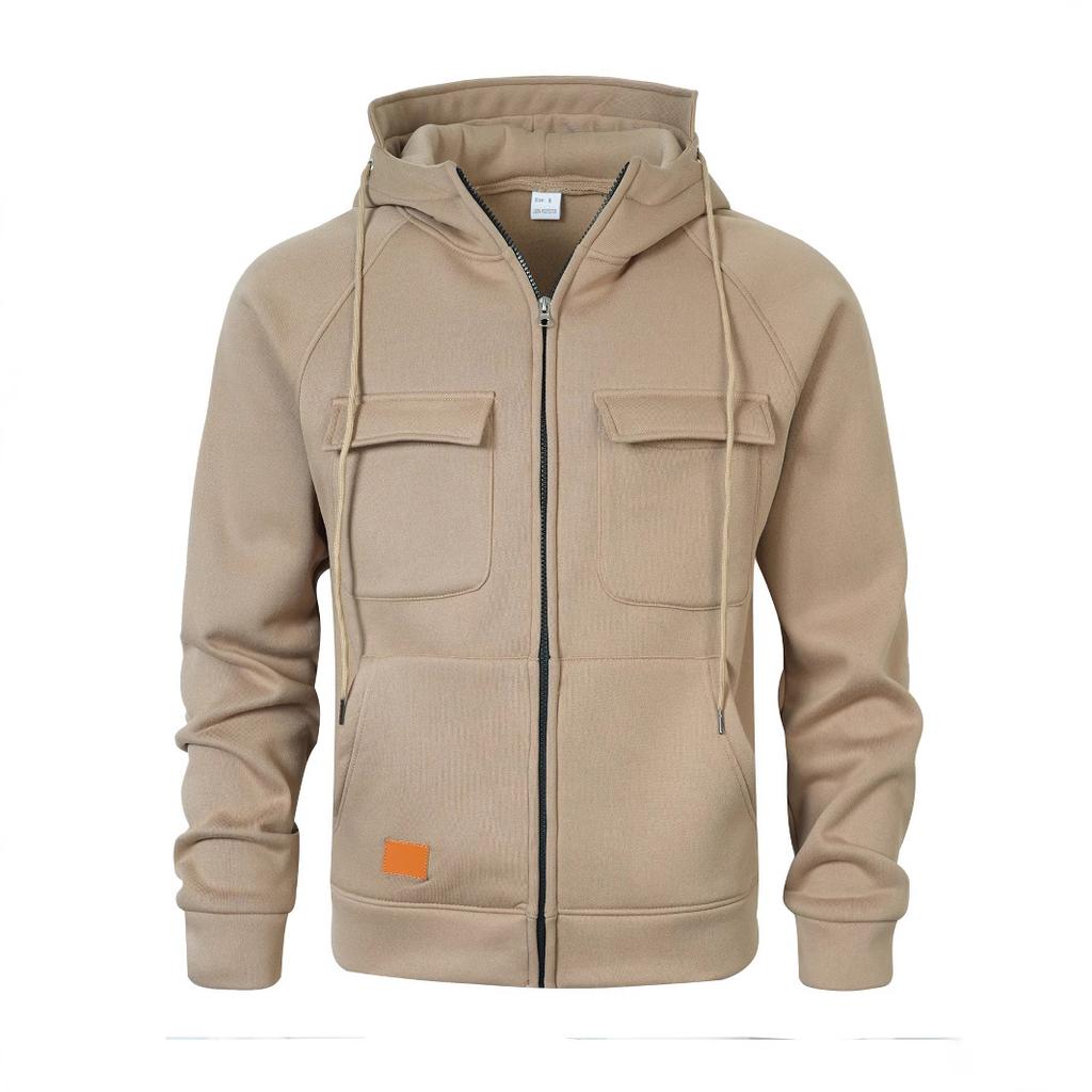 Sügis- ja talve tööriietus retro kapuutsiga lahtine tõmmatav kampsun noored mehed mitmetaskuline kleebis nahast kardigan jakk