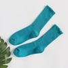 Ruffle Ankle Socks for Women Cotton Soft Solid Color Ribbed Knitted Lettuces Edge Low Cut Middle Tube Frilly Crew Socks
