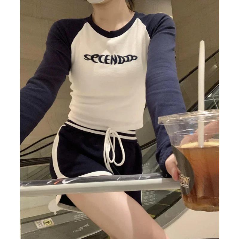 Langarm T-Shirt für Frauen Crop Frühling Herbst Tops Frau Schlank Mode Kleidung Hohe Qualität Top