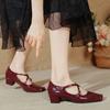 French Cross Strap Mid-heeled Shoes Small Square Toe Retro Women's Shoes Thick Heel Shallow Mouth High Heels