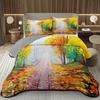 Fall Maple Leaf Bedspread Queen Autumn Quilt Set Stic Farmhouse Bedding Quilted for Boys Girls,Natural Scenery Coverlet Set