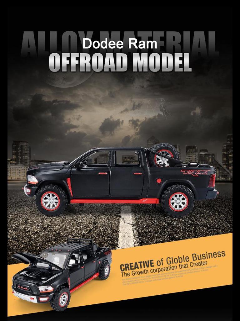 1:32 Dodge Ram TRX Pickup Truck Model - Alloy Toy Car with Sound, Light, and Pull-Back Door for Kids