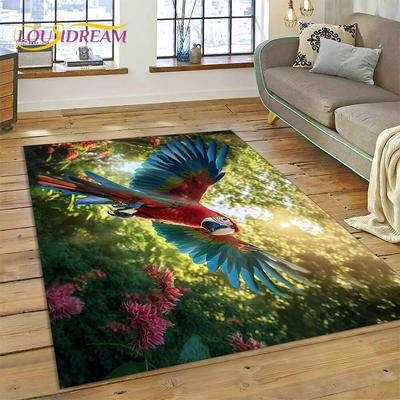 Colorful Parrot Macaw Budgerigar Bird Carpet Rug for Home Living Room Bedroom Sofa Doormat Decor,kid Area Rug Non-slip Floor Mat