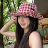 Versatile Drawstring Sun Hat Small Lattice Bow Bucket Hat Cute Hiking Fisherman Hat  Fishing