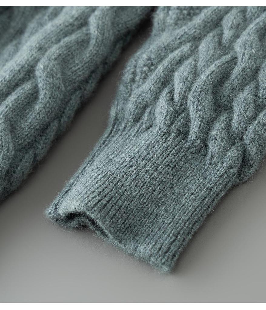Men's 100% Pure Wool Round Neck Sweater – Autumn/Winter Thick Knit, Casual Loose Fit, Inner Cashmere Base Layer.
