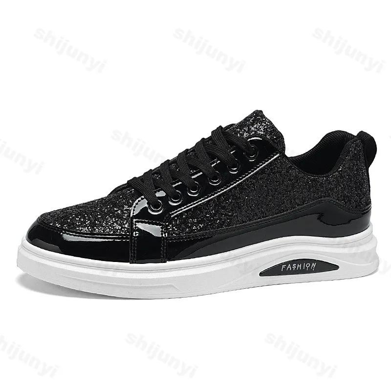 Fashion Gold Men's Sneakers 2025 New Luxury Fashion Skateborad Shoes Glitter Casual Shoes Men Platform Vulcanize Shoes Big Size Tenis