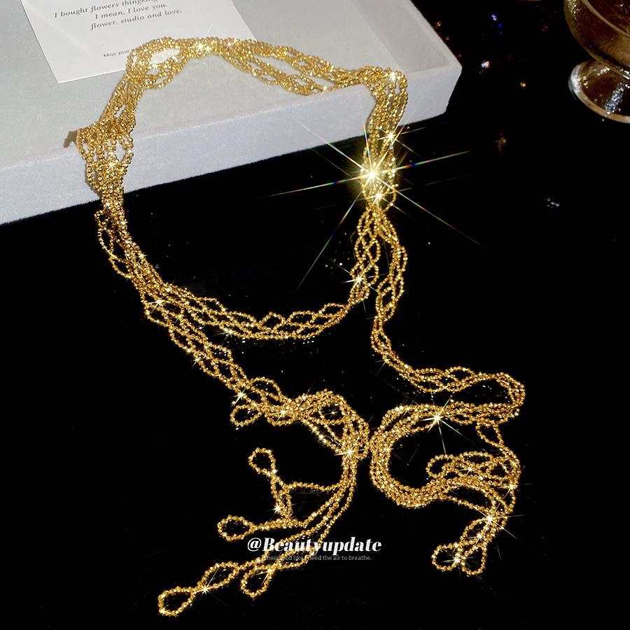 European & American Geometric Glass Beaded Tassel Necklace – Stylish High-End Sweater Chain