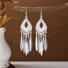 Ethnic Miao Silver Tassel Earrings - Retro Long Dangle Scenic Studs for Women