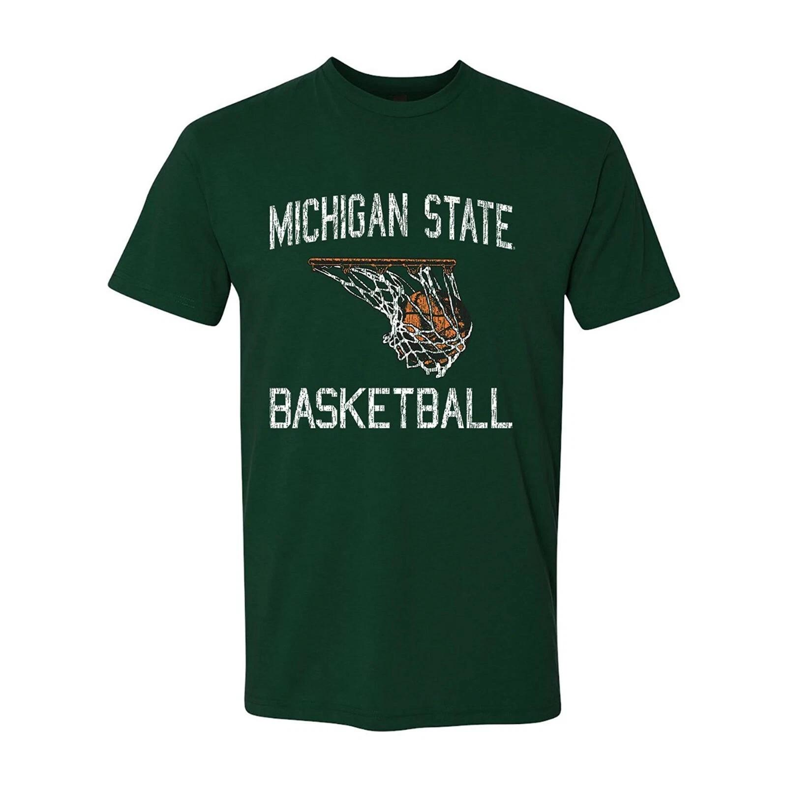 Michigan State Spartans Faded Retro Basketball T-Shirt Premium Cotton - Forest 4XL
