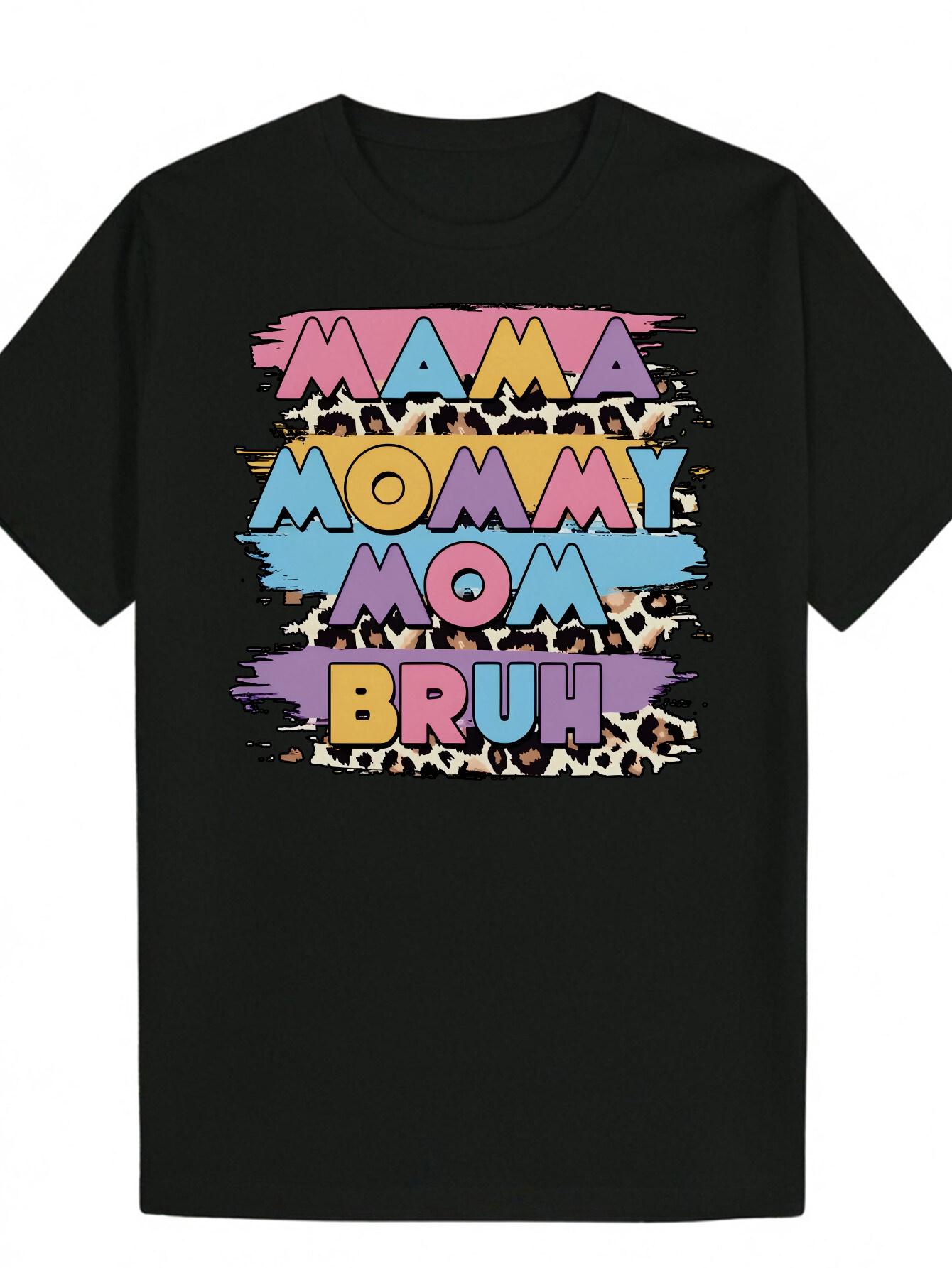 Crew Neck Polyester T-shirt with MAMA Letter Print - Soft XXXXL