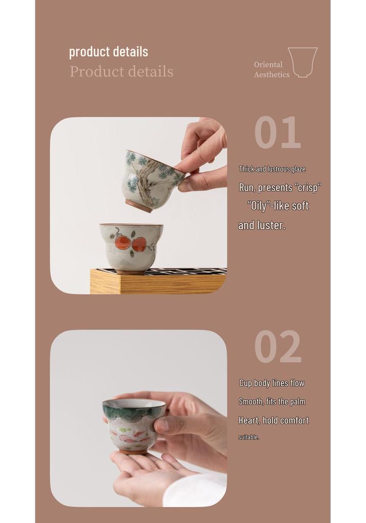 Fulu Ge Kiln Hand-painted Ceramic Gongfu Teacup Set with Gift Box and Custom Logo