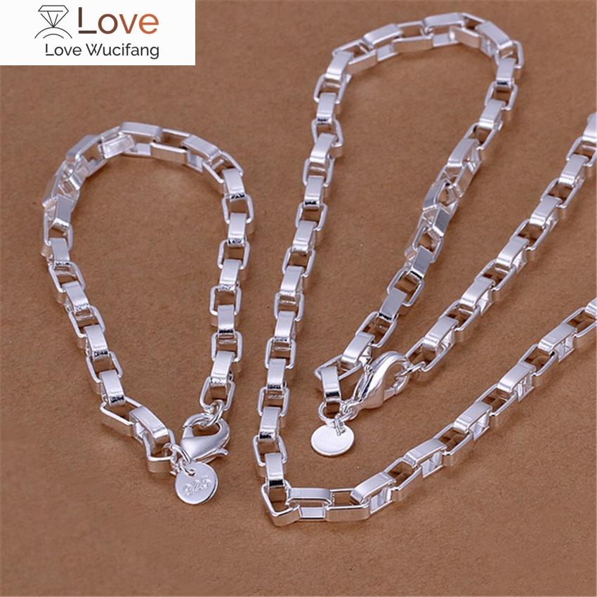 

Популярные бренды классические мужские 5MM длинная коробка цепь 925 стерлингового серебра браслеты ожерелья комплект ювелирных изделий для женщин мода вечеринка подарки