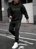 New Sweater Sweatpants Set Letter Printing Casual Jacket Autumn and Winter Velvet Street Trendy Middle-aged Suit Men