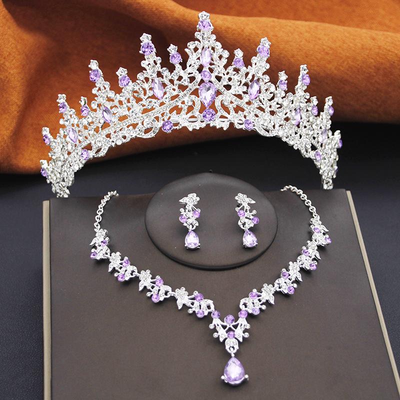 Gorgeous Crown Bridal Jewelry Set for Women Tiaras Birthday Wedding Dress Crowns and Choker Necklace Earrings Set Accessories