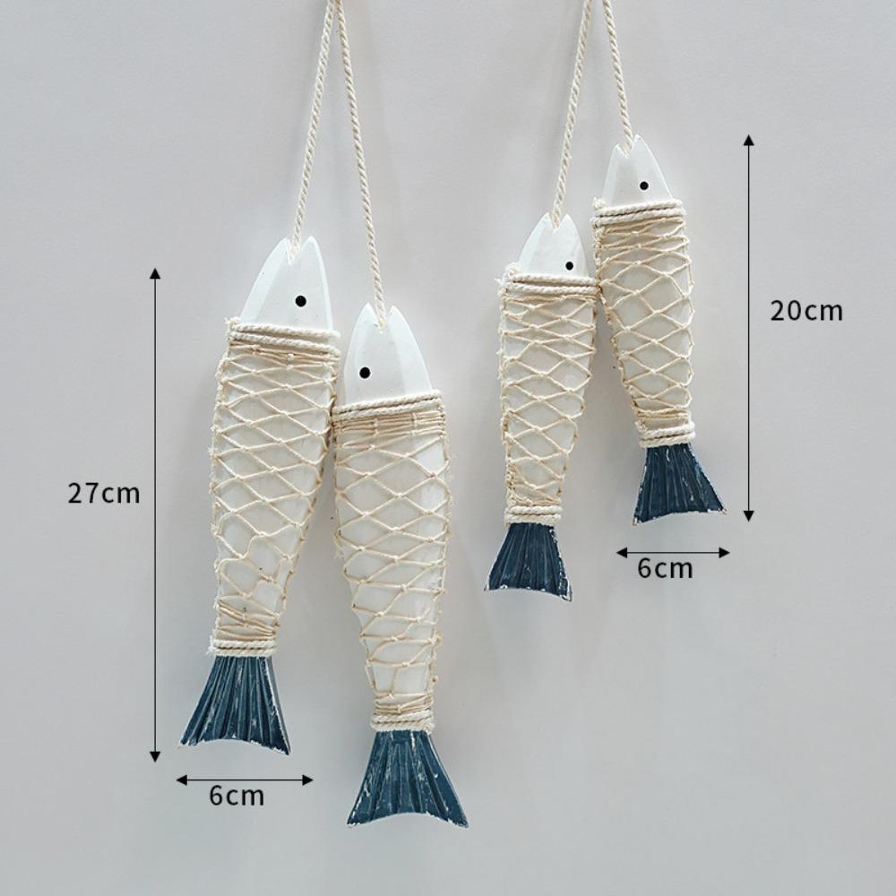Mediterranean Style Wooden Fish Skewers Fishbone Pendants Creative Fishing Net Ornaments Home Wall Decorations Wall Decorations