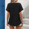 Women V Neck Short Sleeve Top with Embroidered Front Casual Loose Fit Bohemian Style Lightweight Summer Shirt Blouse