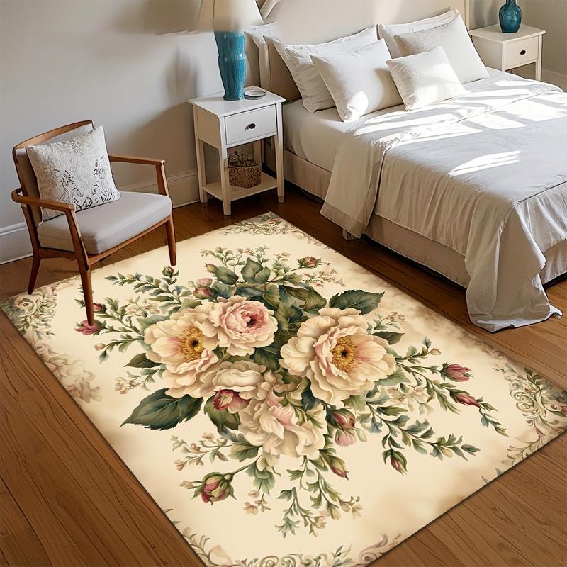

1pc Vintage Floral Area Rug Non Slip Washable Mat for Bedroom French Home Decor Aesthetic Shabby Chic Bedroom Home Decor 40cm x 60cm