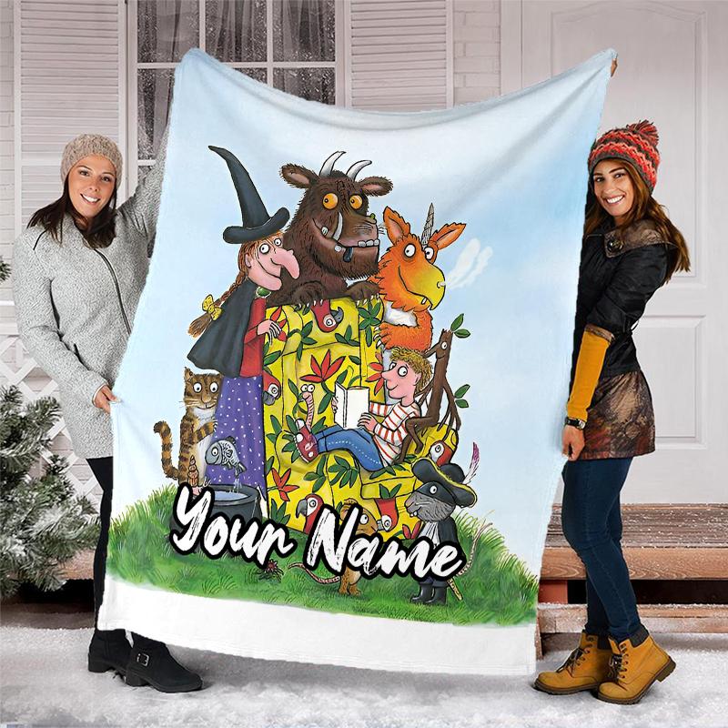 Coperta Stampata Personalizzata con Nome - Tema Il Gruffalò - Perfetta per Divano, Letto, Viaggi e Uso Esterno | Lavabile in Lavatrice, Accogliente e Resistente.