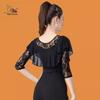 Womens Latin Dance Top With 3/4 Sleeves Round Neck Practice Wear Ballroom Dancing Fall Winter