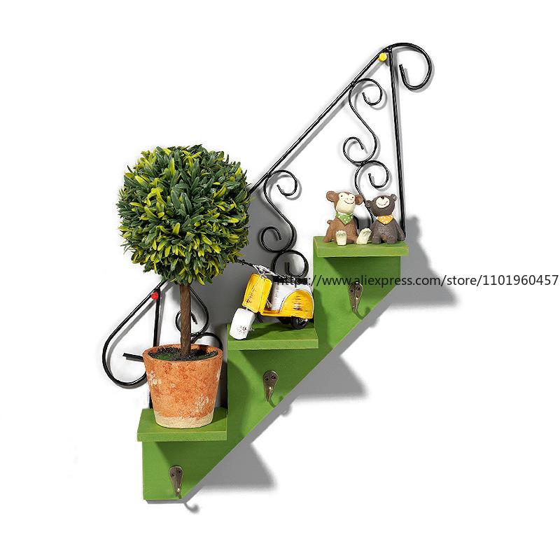 Wandmontiertes Treppenhaus Wohnzimmer im amerikanischen Stil Blumenständer Schmiedeeisen Aufbewahrungsregal Wandmontierter Pflanzkasten Puppenregal Haken
