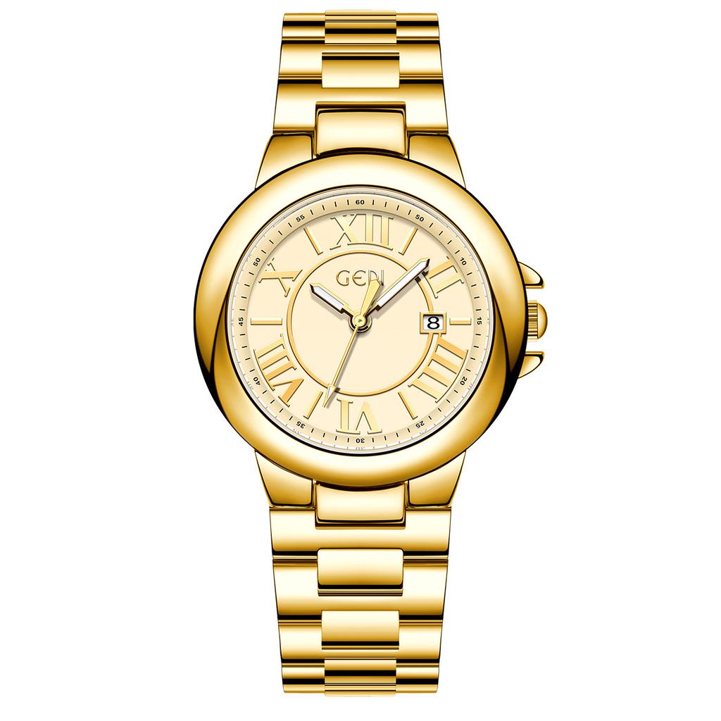 Small Disc Vintage Roman Steel Belt Watch Ladies Premium Calendar Window Luxury Quartz Watch