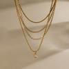 Wanxing European American Stainless Steel 18k Four-layer Stacked Water Drop Zircon Bamboo Pendant Necklace Fashion Simple