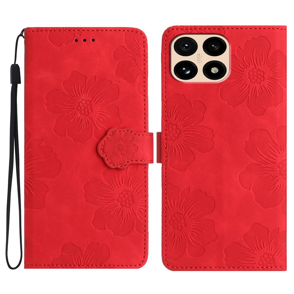 For Xiaomi 15T Case Flower Design Leather Wallet Phone Cover with Wrist Strap