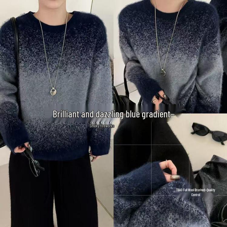Avrupa ve Amerikan Moda Peluş Degrade Yün Kaşmir Örgü Kazak