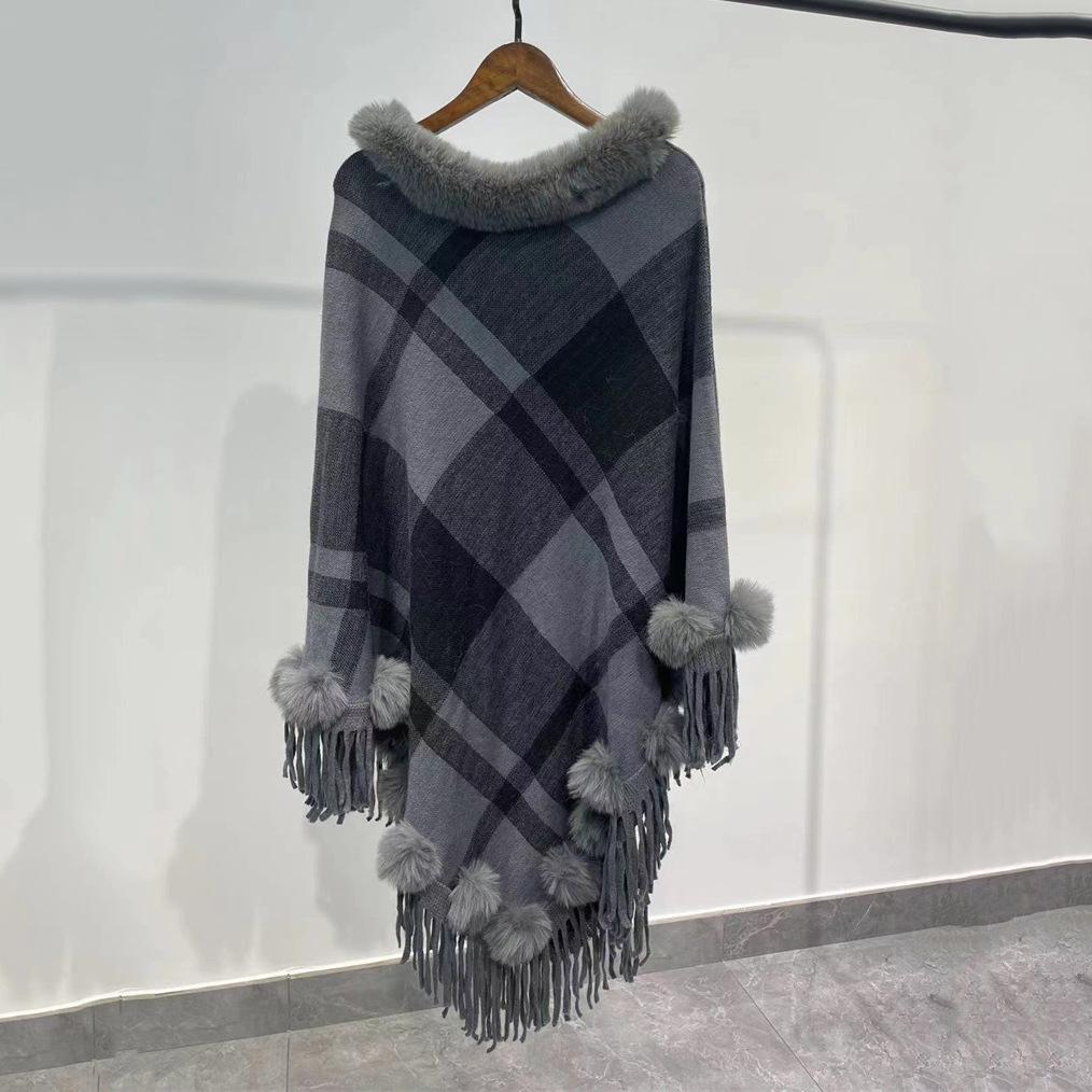 

Новая ретро-шаль в клетку с пушистым и ленивым стилем, накидка для женщин чёрный