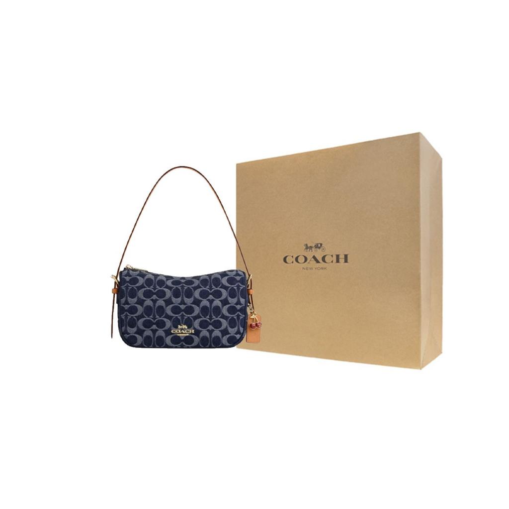 Coach Kailey 23 Monogramma Logo Metallico Chiusura con Cerniera Borsa a Spalla in Tessuto Media da Donna Blu Denim CY701-IMXIA