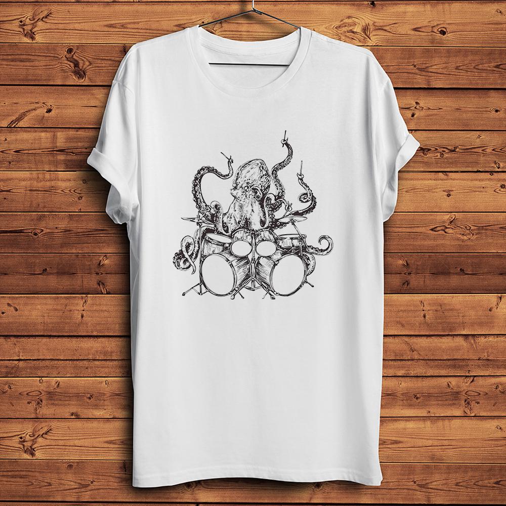 Octopus Drummer Funny Vintage Music Artistic TshirtCasual Short Sleeve White T Shirt UnisexNocracking Breathable Printing S