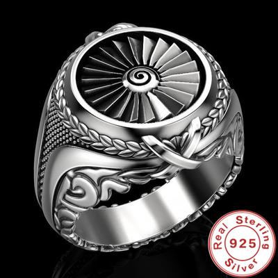 Sterling Silver Ring Punk Gear Men's 18K Gold Ring Party Wedding Glamour Jewelry Gift