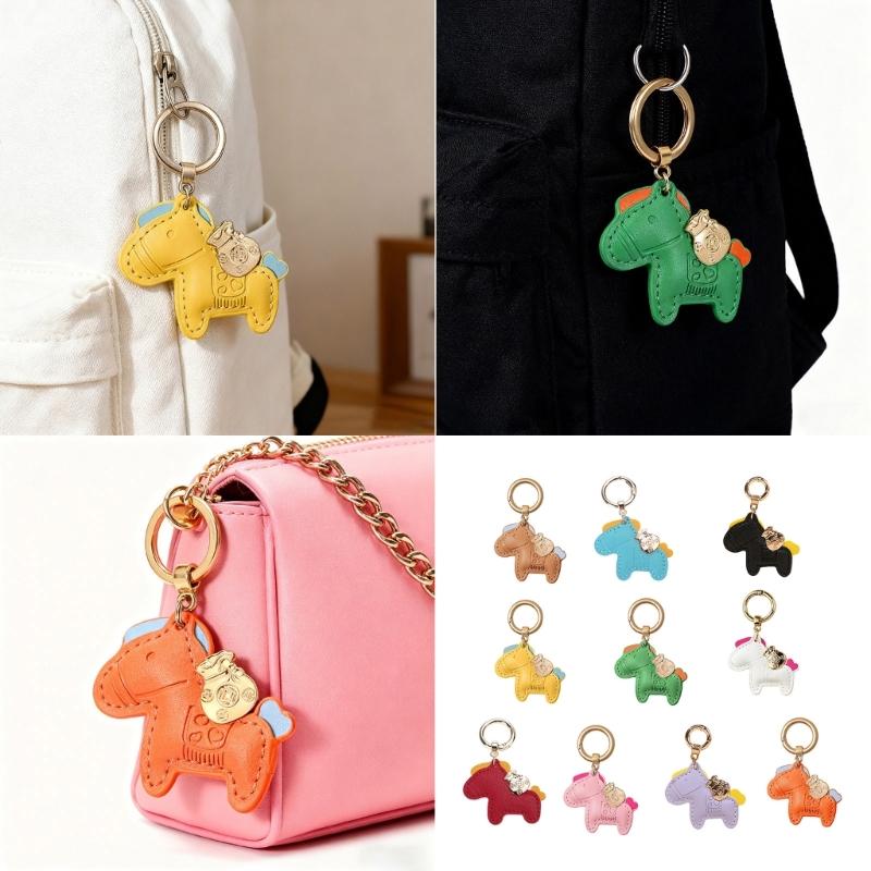 Adorable Cartoon Horse Keychain Leather Symbolizing Wealth Animal Pendant Keyring for Daily Use and Gift Occasions