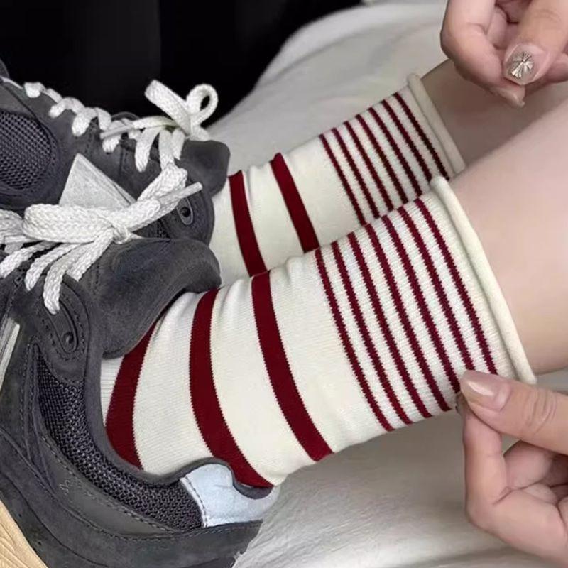 

Ретро Длинные Носки Носки До Середины Икры Из Школы, Полосатые Носки Dui Dui Zi для Женщин, Тонкие Дышащие До Середины Икры 1 pair красный