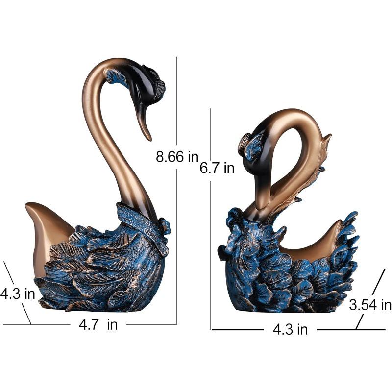 Schwanenskulptur 2-teiliges Set, Schwanenpaar Heimdeko, Blau und Gold Raumdekorationen, Bücherregal, Büro, Wohnzimmer, Tafelaufsatz Ästhetik
