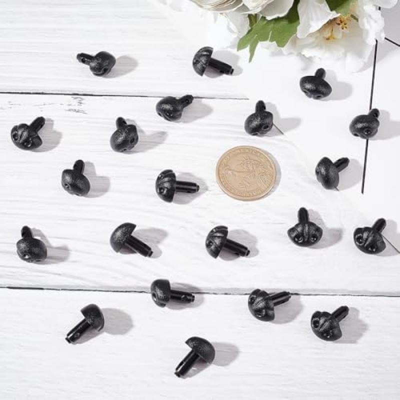 GORGECRAFT 50 Pcs 15mm Black Plastic Safety Dog Noses for Doll Making, Sewing Teddy Bear Stuffed Animal Plush Toys DIY Craft Accessories