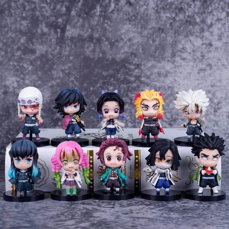 10pcs Demon Slayer Tanjiro Figure Anime Kimetsu No Yaiba Shinobu Statue Mitsuri Action Figurine Table Decoration Desk Toy Gift