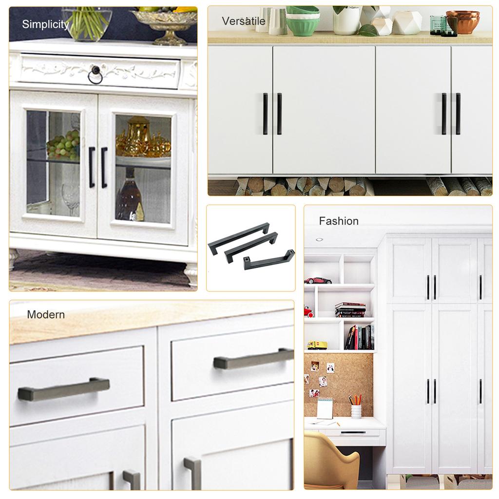 Modern Square Matte Cabinets Handles Sturdy Stainless Steel Hardware Multiple Layer Electroplated for Long Time Use