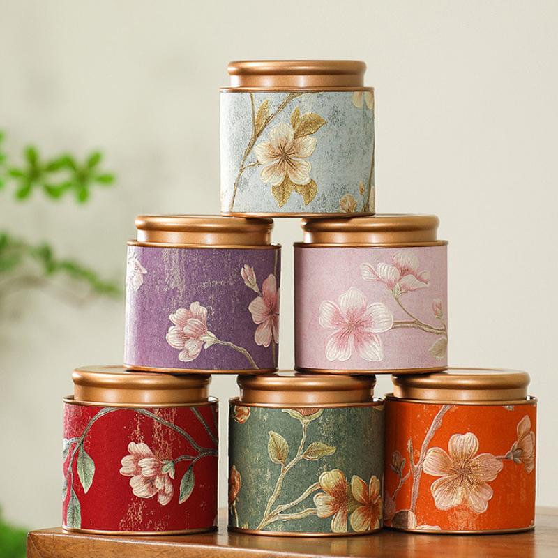 Flower Pattern Empty Tea Tin Can Household Green Black Tea Sealed Jar Portable Home Small Tea Packaging Box Tinplate Storage Can