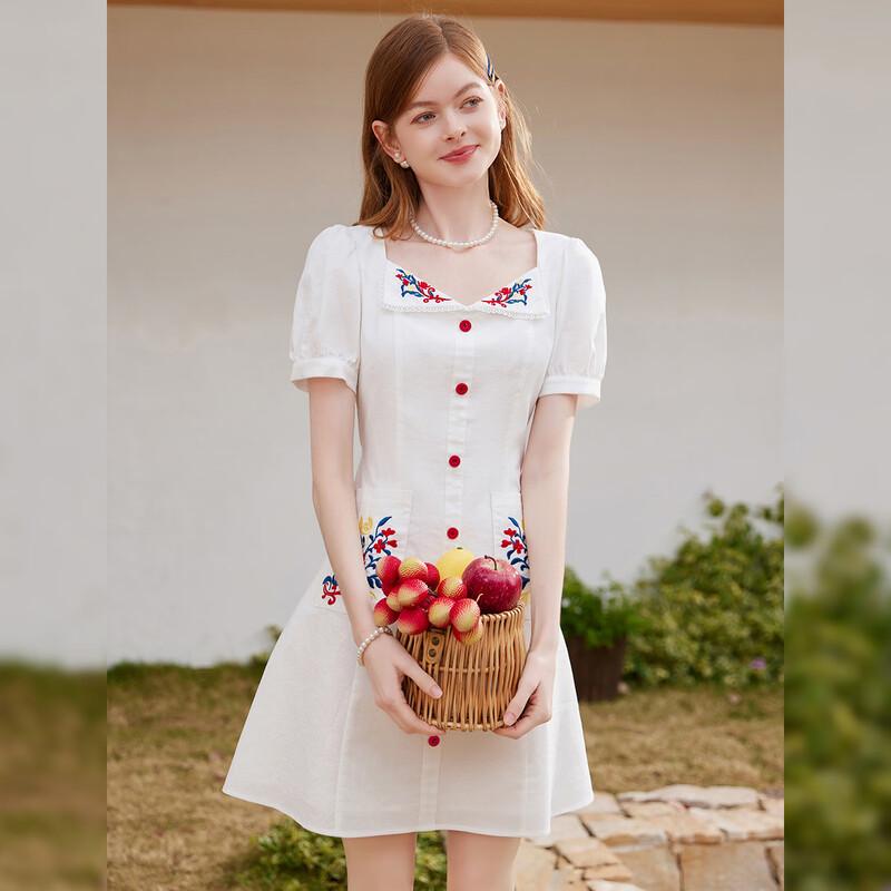 Women's Sweet Pastoral Square Neck Short Sleeve A-Line Midi Dress