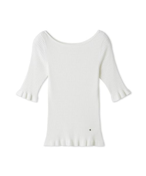 

FRAY I.D. Women s Boat Neck Eyelet Rib Pullover (FWNT251122) in White