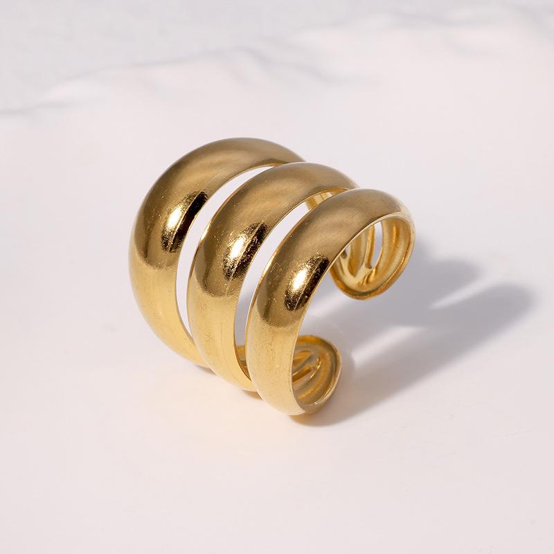 Stainless Steel Geometric Open Ring for Men Women Minimalist Glossy Thick-Line Knuckle Ring Vintage Trend Versatile Jewelry Gift