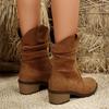 New Large Size Pointed Middle Help Thick Heel Martin Boots Versatile Western Cowboy Style Retro Suede Fashion Boots Women