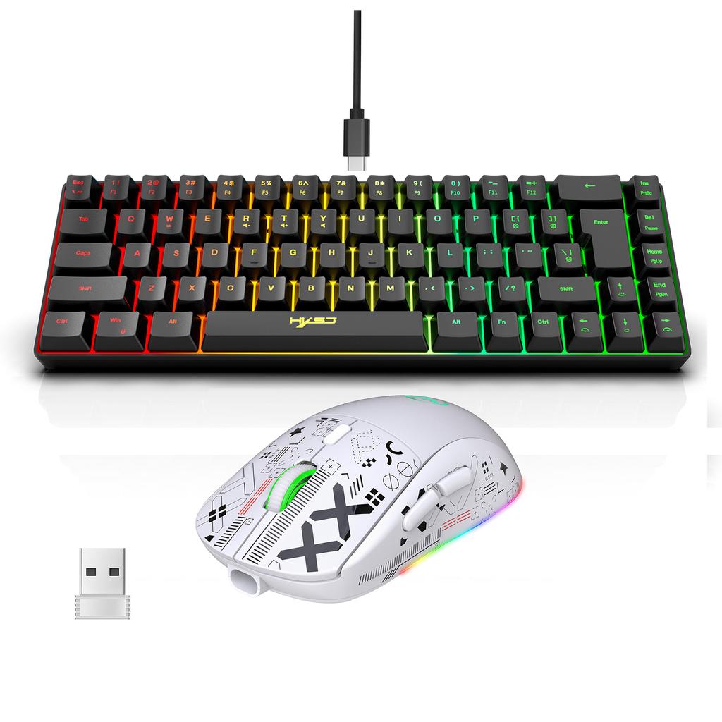 HXSJ Kombinace klávesnice a myši Drátová K68 RGB Streamer Mini Herní klávesnice Membránová klávesnice a