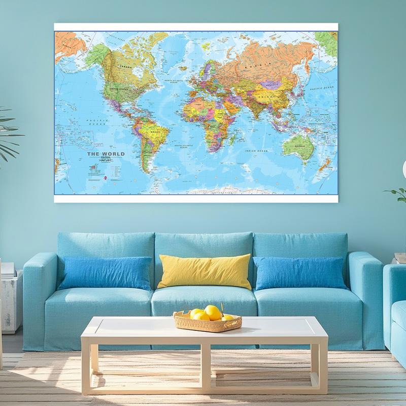 Mapa-Múndi Vintage Mapa Detalhado das Principais Cidades em Cada País Mapa de Viagem Decoração para Educação Escola Escritório