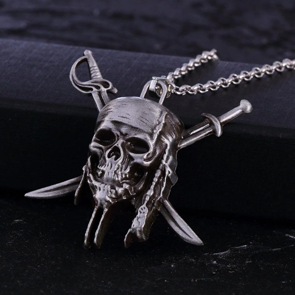 Pirates Of The Caribbean Necklace Movie Jack Sparrow Aztec Skeleton Skull Heads Pendant Punk Medallion Vintage Jewelry