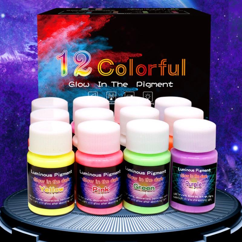 12 Farben 20/30g Hochglanz Wasserbasierte Leuchtfarbe Set für Kinder DIY Handbemalt Selbstleuchtende Kunst Fluoreszierende Farbe