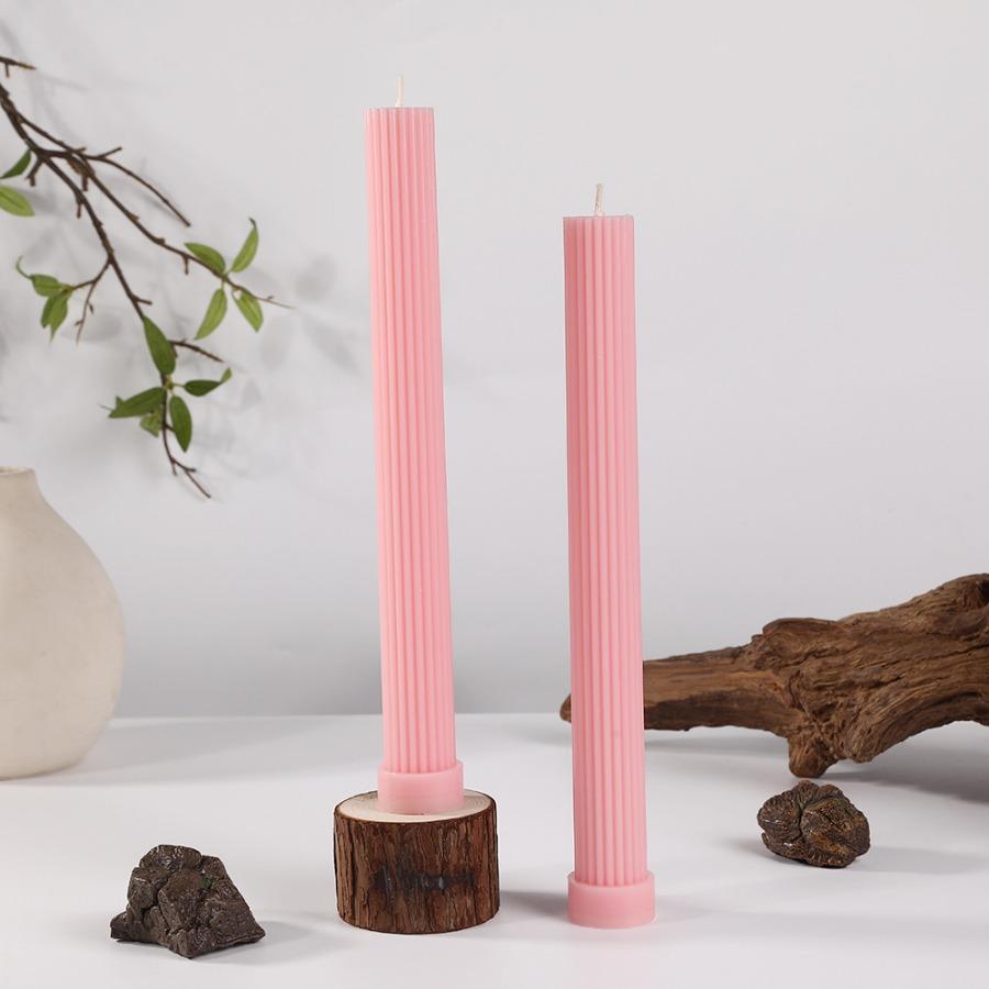 2pc/box, Morandi color long pole candles with base for home party and church decoration, emergency lighting during power outages