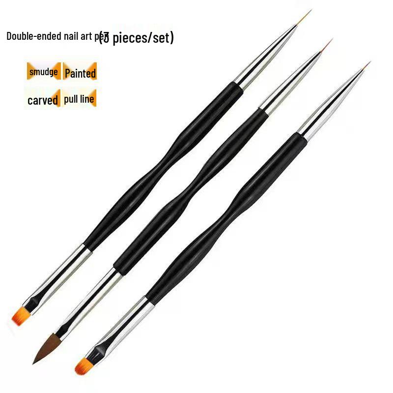 Black Gold Dual-Ended Nail Art Brush Set with Small Waist Design