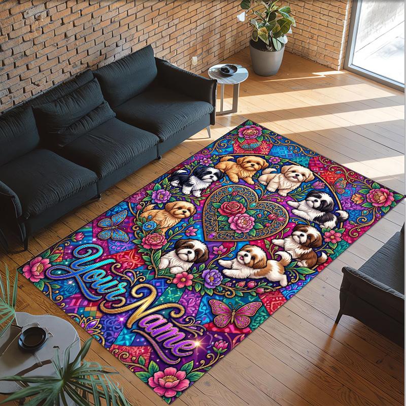 Hearts Theme Crystal Velvet Floor Rug Personalized Custom Name Text Warm Carpet Home Decoration